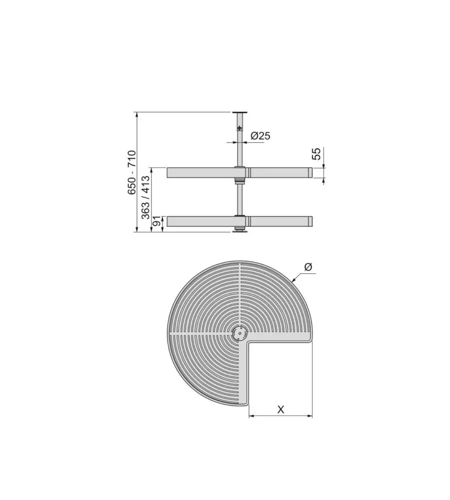 Cestello "3/4" girevole 270° per mobile da 90 cm